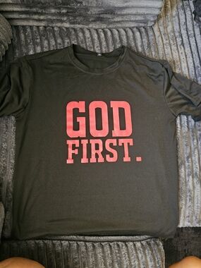 God First Black T‑Shirt with Red Graphic